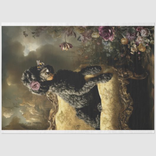 Rococo Buzz Zwarte Poodle Vintage Olie Schilderij Tissuepapier (Voorkant)