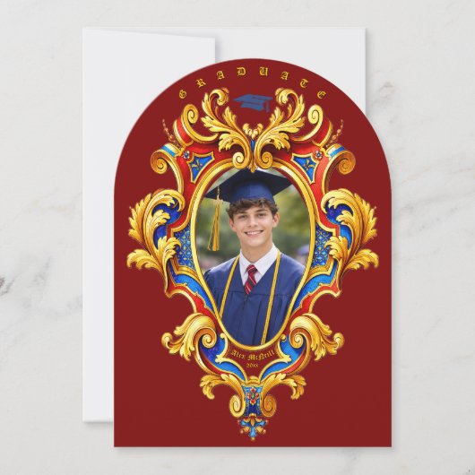 Rococo Cartouche Foto Sjabloon Afstuderen Kaart (Voorkant)