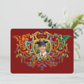 Rococo Cartouche met Draken Foto Sjabloon Afstudee Kaart (Staand voorkant)