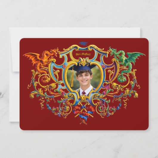 Rococo Cartouche met Draken Foto Sjabloon Afstudee Kaart (Voorkant)
