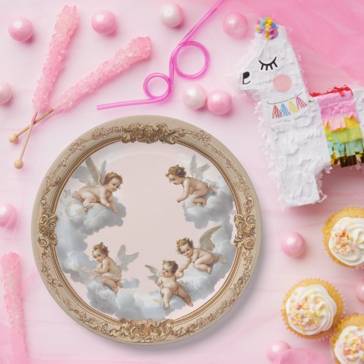  Rococo Cherub Pink Cloud Party Bord (Feest)