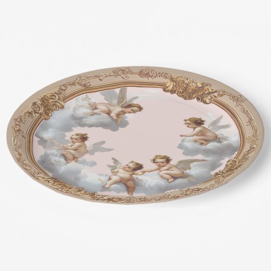  Rococo Cherub Pink Cloud Party Bord (Gekanteld)