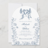  Rococo Cherubs & Flowers Blauwe bruiloft Kaart (Voorkant)