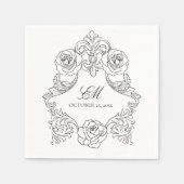 Rococo Crest Monogram Black & White Wedding Logo Servet (Voorkant)