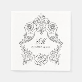 Rococo Crest Monogram Black & White Wedding Logo Servet