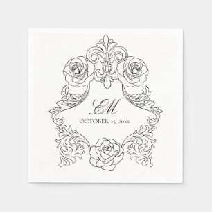 Rococo Crest Monogram Black & White Wedding Logo Servet