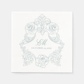 Rococo Crest Monogram Dusty Blue Wedding Logo Servet (Voorkant)