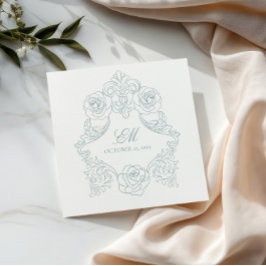 Rococo Crest Monogram Dusty Blue Wedding Logo Servet