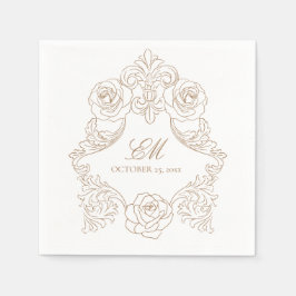 Rococo Crest Monogram Golden Brown Wedding Logo Servet