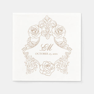 Rococo Crest Monogram Golden Brown Wedding Logo Servet