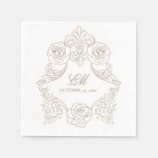 Rococo Crest Monogram Golden Brown Wedding Logo Servet