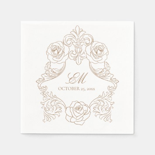 Rococo Crest Monogram Golden Brown Wedding Logo Servet (Voorkant)