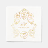 Rococo Crest Monogram Gouden Folie Bruiloft Logo Servet (Voorkant)
