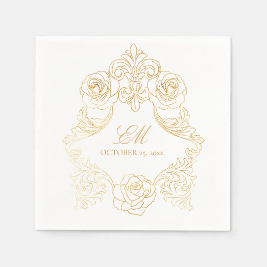 Rococo Crest Monogram Gouden Folie Bruiloft Logo Servet (Voorkant)