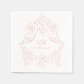 Rococo Crest Monogram Pink Wedding Logo Servet (Voorkant)
