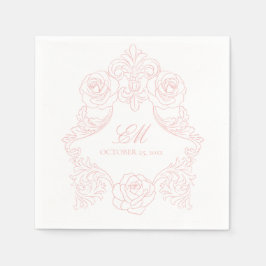 Rococo Crest Monogram Pink Wedding Logo Servet