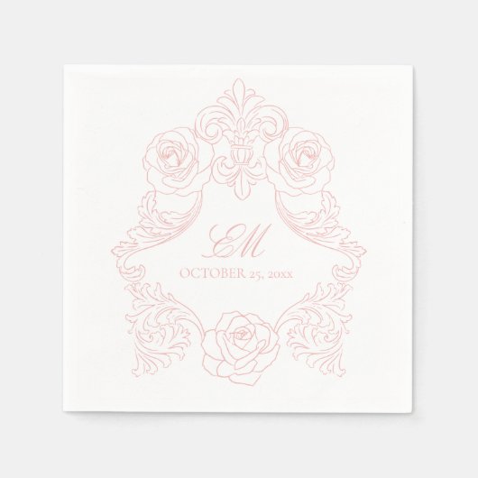 Rococo Crest Monogram Pink Wedding Logo Servet (Voorkant)