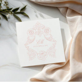 Rococo Crest Monogram Pink Wedding Logo Servet
