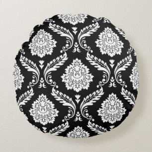 Rococo Damask 2-weg groot patroon BW Rond Kussen