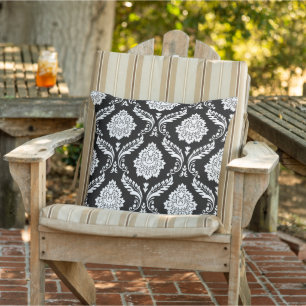 Rococo Damask 2Way Groot Patroon BW Buitenkussen
