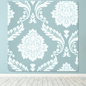 Rococo Damask Art I Duck Egg Blue+Teal Canvas Afdruk (Insitu (Houten vloer))