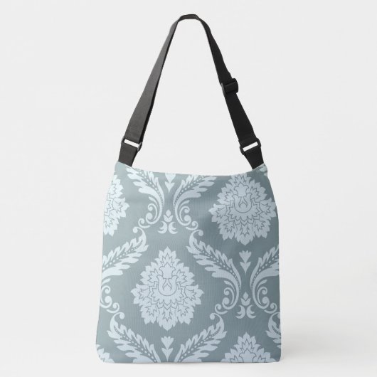 Rococo Damask Art I Duck Egg Blue+Teal Crossbody Tas (Voorkant)