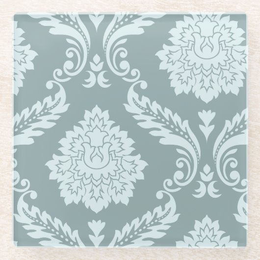 Rococo Damask Art I Duck Egg Blue+Teal Glazen Onderzetter (Voorkant)