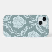 Rococo Damask Art I Duck Egg Blue+Teal iPhone 15 Case (Achterkant horizontaal)