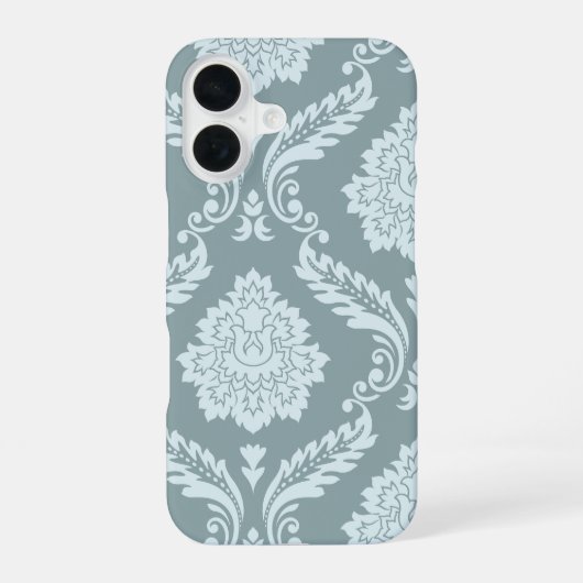 Rococo Damask Art I Duck Egg Blue+Teal iPhone 16 Hoesje (Achterkant)