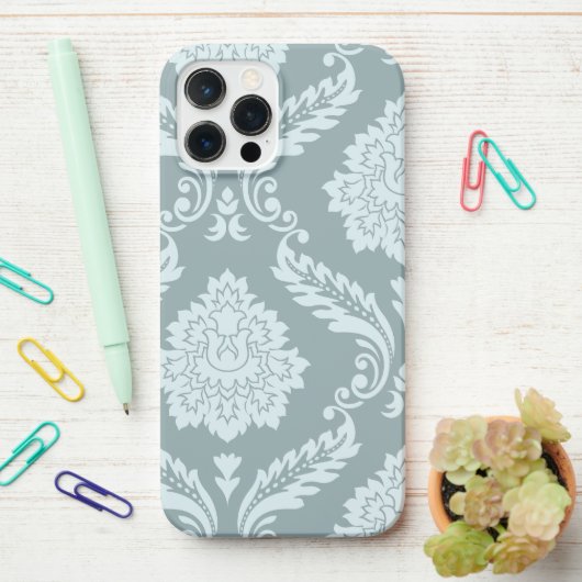 Rococo Damask Art I Duck Egg Blue+Teal iPhone Hoesje (Op bureau)