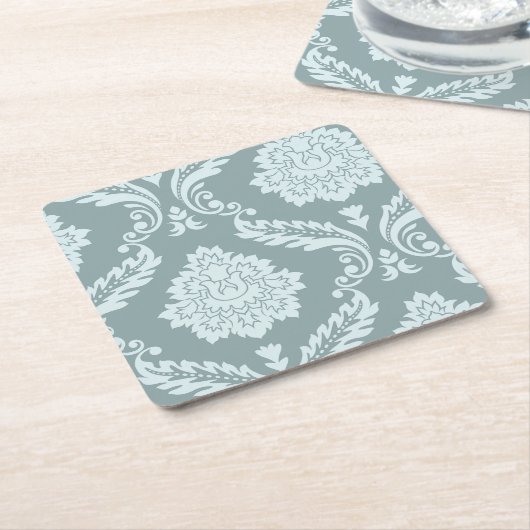 Rococo Damask Art I Duck Egg Blue+Teal Kartonnen Onderzetters (Schuin)