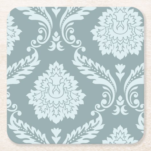 Rococo Damask Art I Duck Egg Blue+Teal Kartonnen Onderzetters (Voorkant)