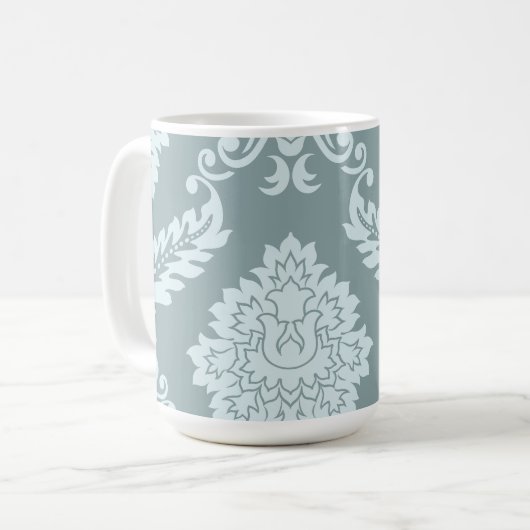 Rococo Damask Art I Duck Egg Blue+Teal Koffiemok (Voorkant links)
