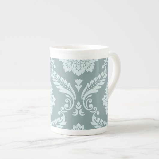 Rococo Damask Art I Duck Egg Blue+Teal Porselein Kop (Voorkant rechts)