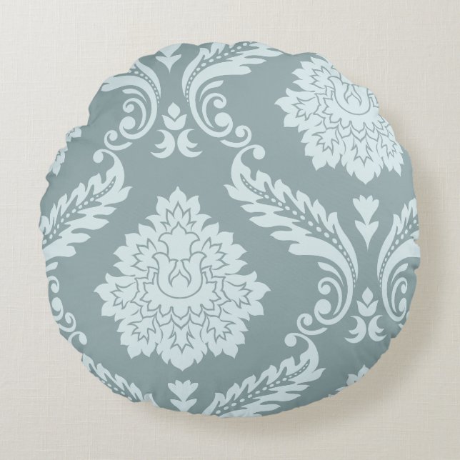 Rococo Damask Art I Duck Egg Blue+Teal Rond Kussen (Voorkant)