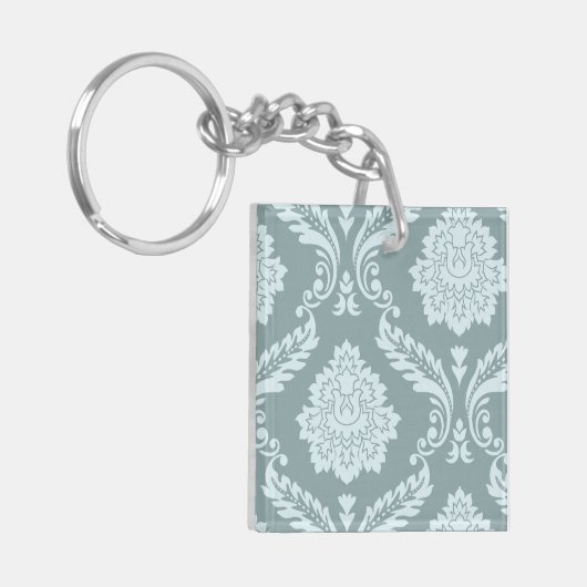 Rococo Damask Art I Duck Egg Blue+Teal Sleutelhanger (Voorkant Links)