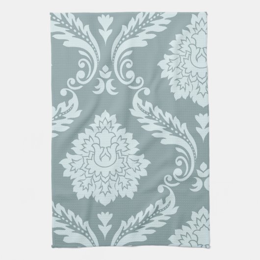 Rococo Damask Art I Duck Egg Blue+Teal Theedoek (Verticaal)