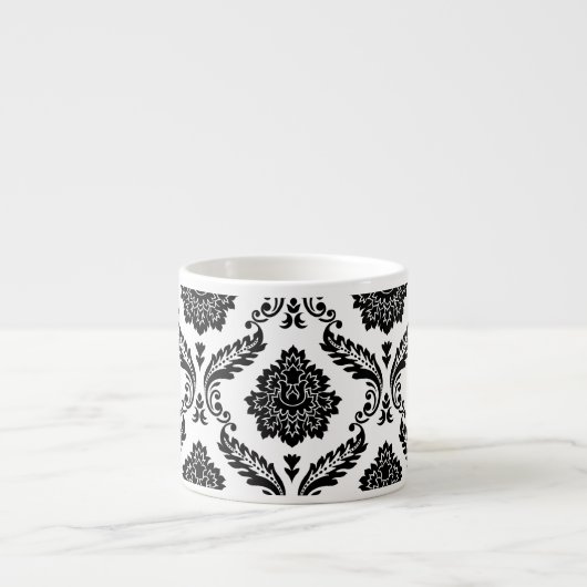 Rococo Damask Big Pattern Black on White Espresso Kop (Voorkant)