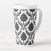 Rococo Damask Big Pattern Black on White Latte Mok (Rechterhoek)