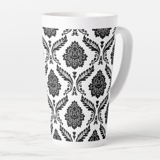 Rococo Damask Big Pattern Black on White Latte Mok (Rechterhoek)