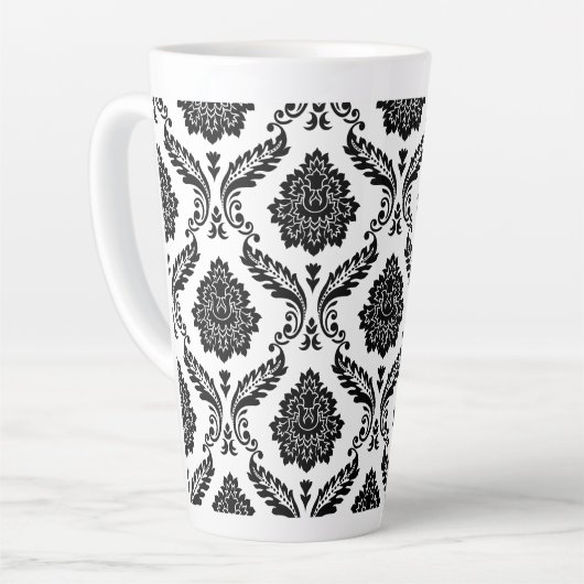 Rococo Damask Big Pattern Black on White Latte Mok (Linkerhoek)