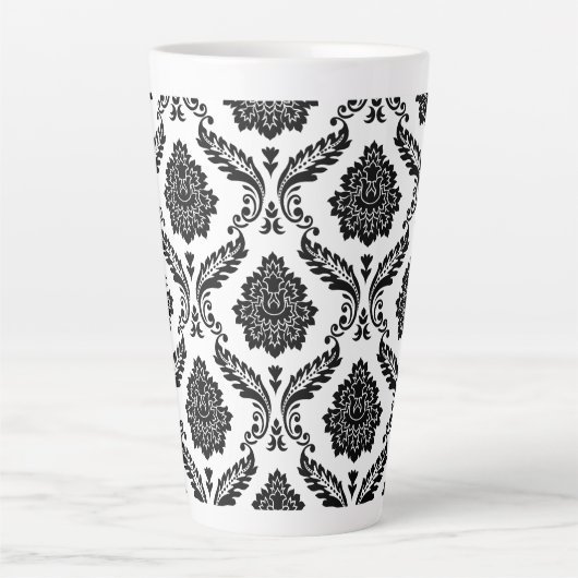 Rococo Damask Big Pattern Black on White Latte Mok (Voorkant)