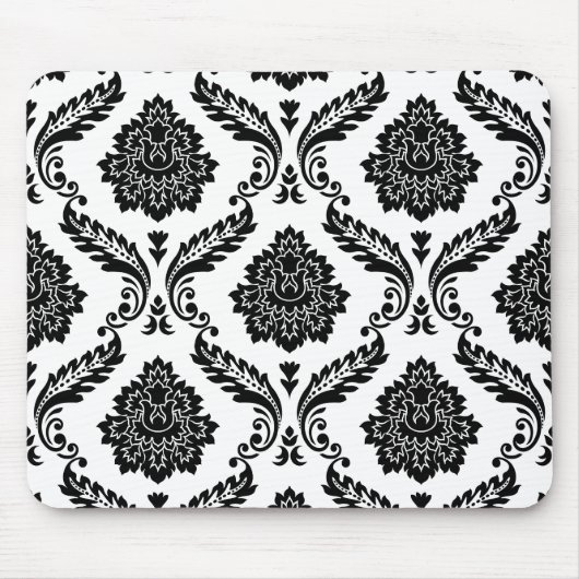 Rococo Damask Big Pattern Black on White Muismat (Voorkant)