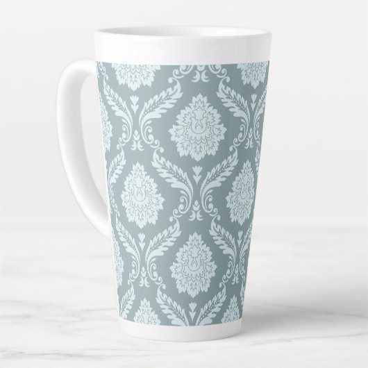 Rococo Damask Big Pattern Duck Egg Blue+Teal Latte Mok (Linkerhoek)