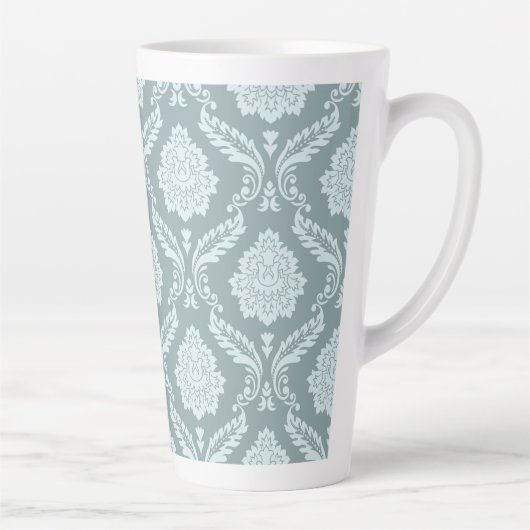 Rococo Damask Big Pattern Duck Egg Blue+Teal Latte Mok (Rechts)