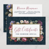 Rococo Damask & Floral Navy Gift Certificate Kaart (Voorkant / Achterkant)