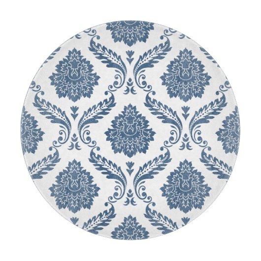 Rococo Damask Groot Patroon Blauw op Wit Snijplank (Voorkant)