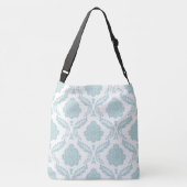 Rococo Damask Groot Patroon Eendenei Blauw op Wit Crossbody Tas (Achterkant)