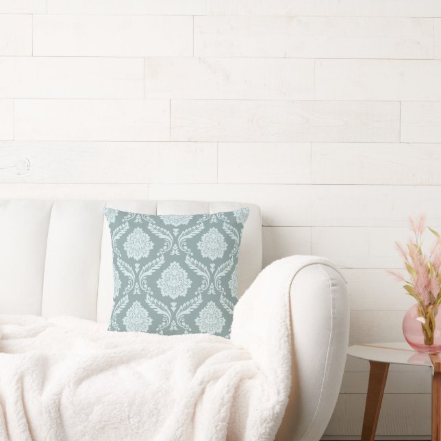 Rococo Damask Groot Patroon Eendenei Blauw+Turquoi Kussen (Bank)