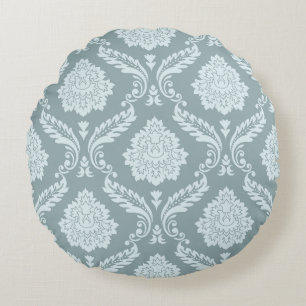 Rococo Damask Groot Patroon Eendenei Blauw+Turquoi Rond Kussen